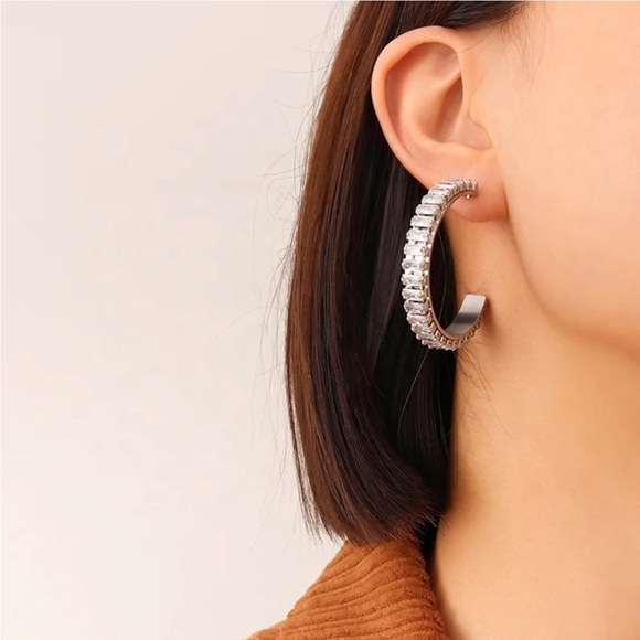 Leola Collection Accessories - Cubic Zirconia White Gold Plated, Tennis Hoop Earrings